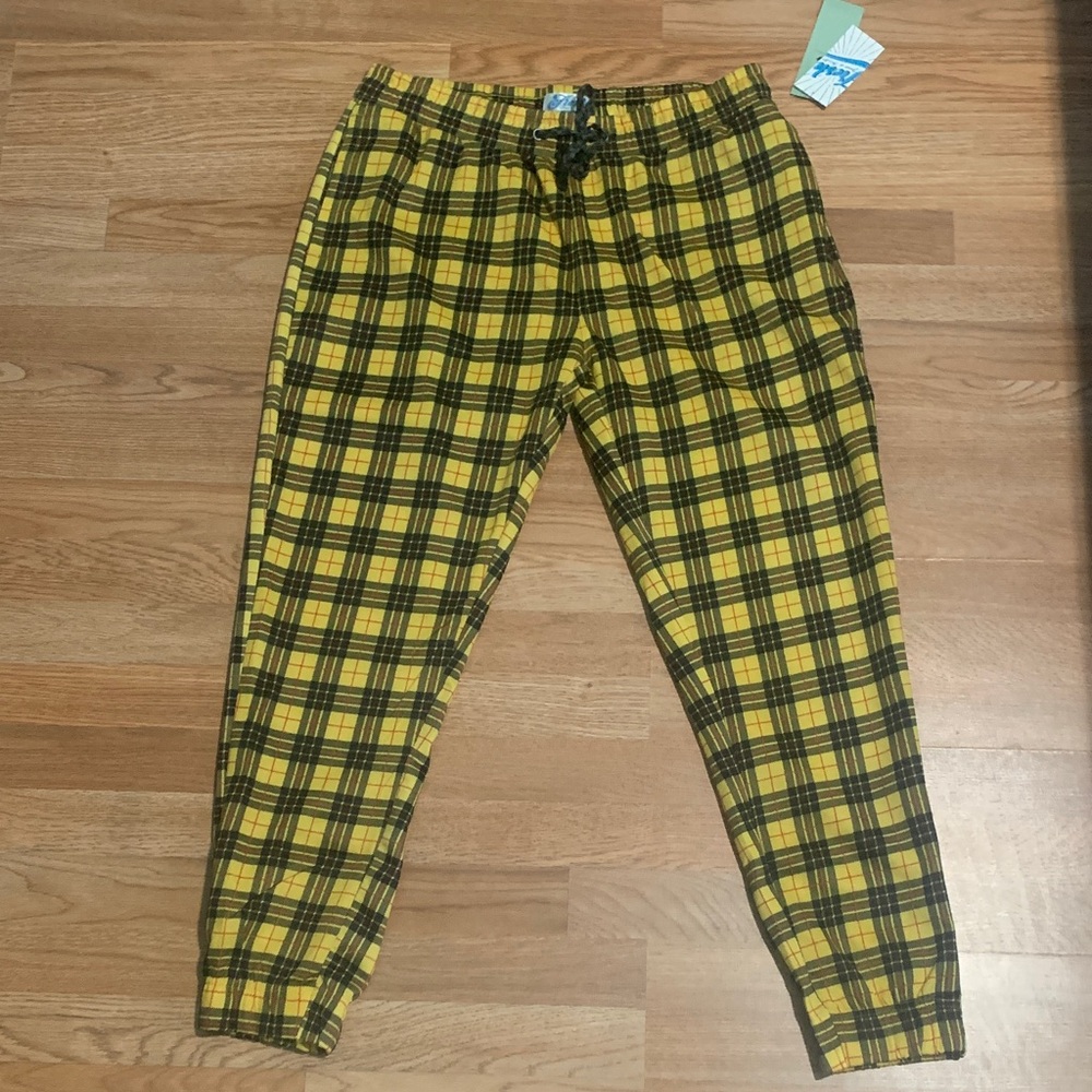 fresh Yellow and Black Plaid Joggers